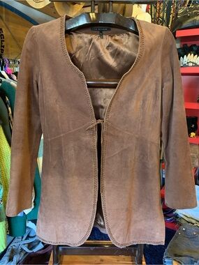 Suede Tie-Front Jacket - Brown